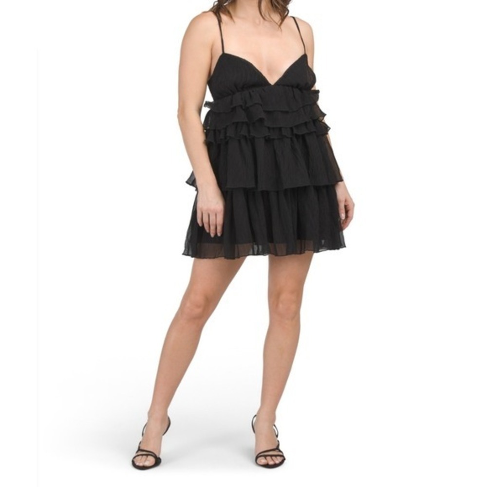 LE LIS Black Ruffle Tiered Mini Dress Cocktail Party Christmas Size M NWT